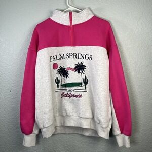 Vtg Inspired Palm Springs Embroidered Mock Sweatshirt Colorblock 80s Sporty Sz L
